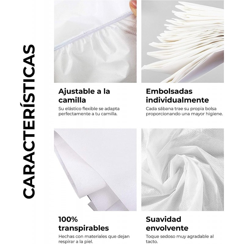 ▷Sábanas Camilla Ajustables 80x210 cm | Pack 100 unidades Desechables