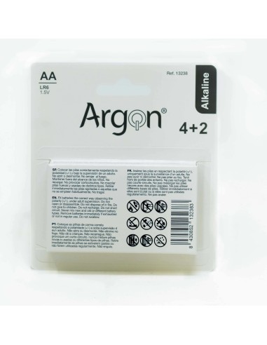 Pilas Alkalinas Argon LR6 AA | Pack 6 Unidades Duraderas